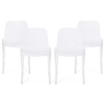 Tafton Outdoor Stacking Dining Chair, Set of 4, White