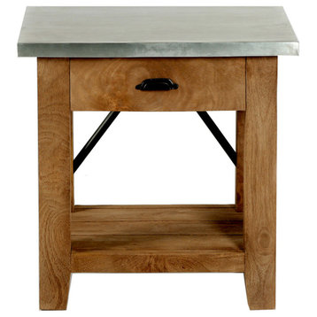 Millwork 22" Wood and Zinc Metal End Table, Drawer