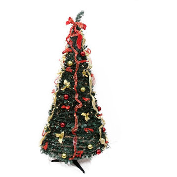 6' Pre-Lit Red and Gold Decorated Pop-Up Artificial Tree, Clear Lights