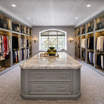 High-End Custom Closet With LED Lighting & Marble Island