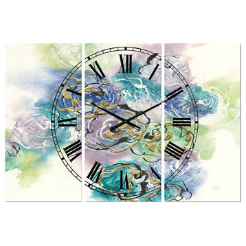 Pastel Foral Composition I Cabin and Lodge 3 Panels Metal Clock