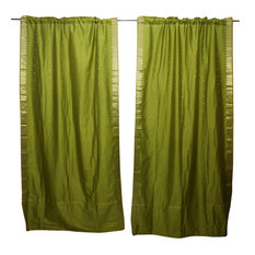 Mogul Interior - 2 Green Sheer Sari Curtain Rod Pocket Drape Wedding Decor Panel  84X44 - Curtains