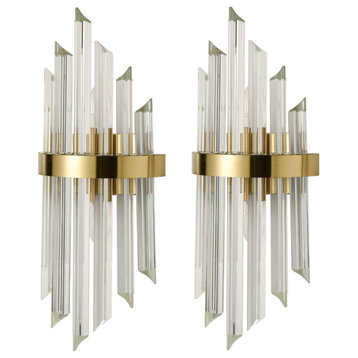 Modern Wall Sconces Glass Rod Vanity Light Bedside Lighting Set of 2, Brass