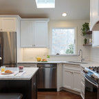 Recessed corner sink cabinet, with a low-divide sink set in Montgomery