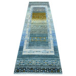 Shahbanu Rugs - Light Blue Folk Kashkuli Gabbeh Pure Wool Hand-Knotted Ethnic Rug, 2'7" x 9'6" - This fabulous Hand-Knotted carpet has been created and designed for extra strength and durability. This rug has been handcrafted for weeks in the traditional method that is used to make Rugs. This is truly a one-of-kind piece.