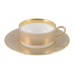 The New English - The New English Benday Gold Mocha Cup and Saucer - Dinnerware