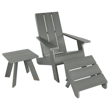 Italica Modern Adirondack Chair, Side Table and Ottoman Set, Coastal Teak