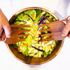 Acacia Wood Salad Bowl With Serving Hands, Medium, Large