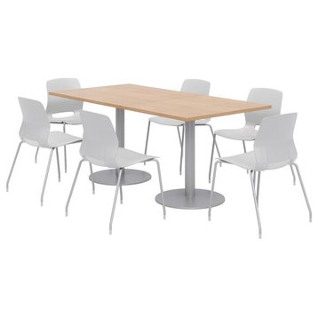 36 x 72" Table - 6 Light Grey Lola Chairs - Maple Top - Silver Base