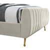 Zara Channel Tufted Velvet Upholstered Bed With Custom Gold Legs, Cream, King