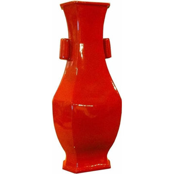 Vase Wide Lip Hexagonal Colors May Vary Cinnabar Red Variable