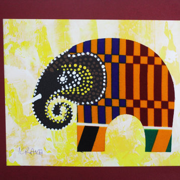 Novica Handmade Kente Elephant Painting