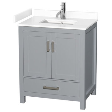 Sheffield 30" Gray Single Vanity, White Cultured Marble Top, No Mirror