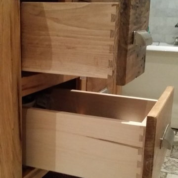 White Walnut vanity with semi-recessed vessel sink