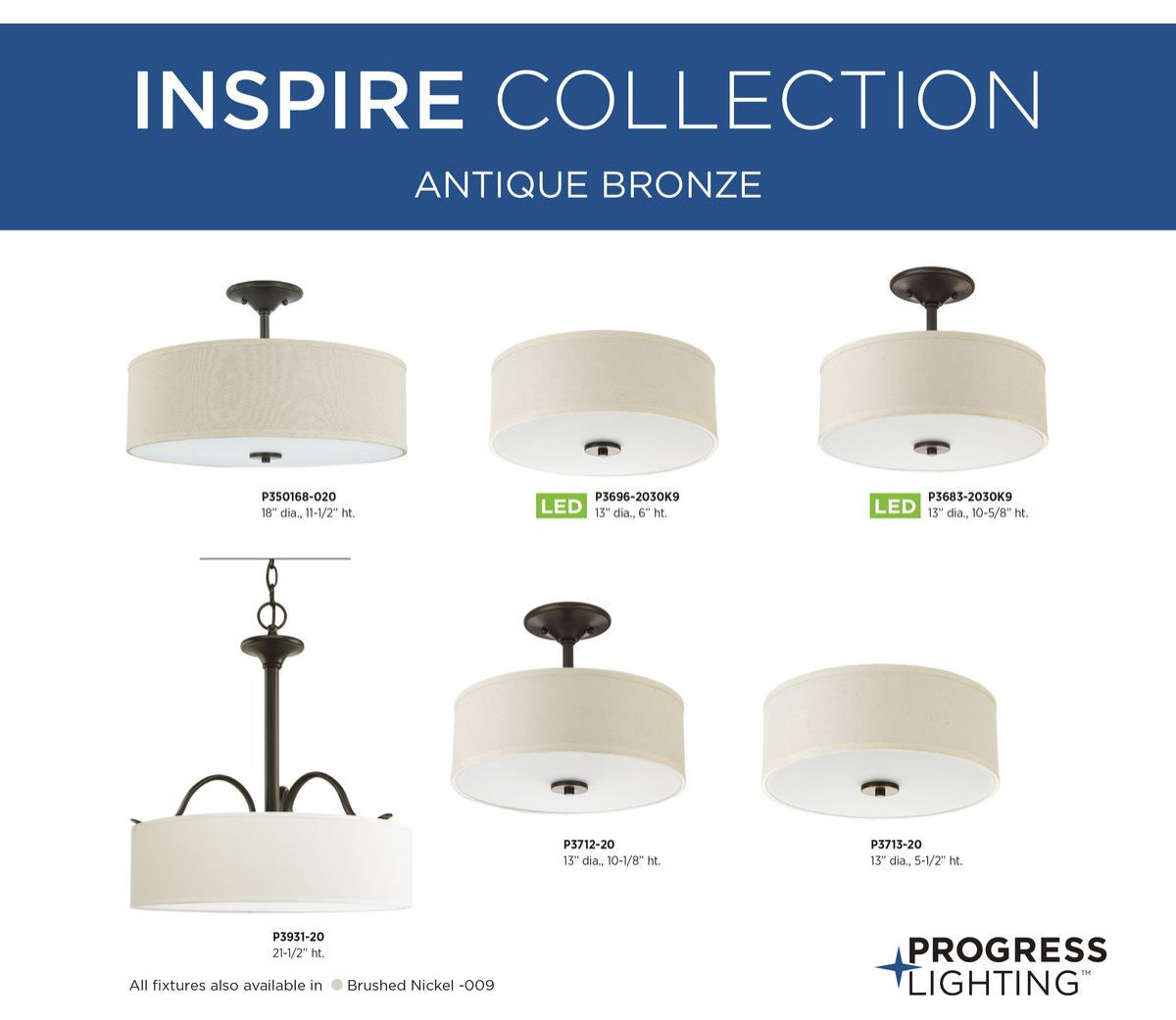 Inspire 2-Light Flush Mount, Brushed Nickel