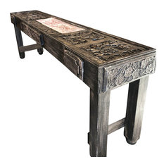 Mogulinterior - Consigned Antique Tribal Carving Stone Sofa Table, Extra Long, Wood - Console Tables