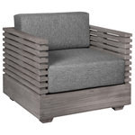 Armen Living - Vivid Outdoor Patio Chair, Gray Eucalyptus Wood With Gray Olefin Cushions - Transform your outdoor space into a haven of relaxation with the Vivid Outdoor Patio Chair. Crafted with meticulous attention to detail, this outdoor chair is a perfect fusion of style, comfort, and durability. The timeless gray Eucalyptus wood frame not only adds an element of sophistication to your outdoor setting but also ensures longevity, making it a standout piece of outdoor furniture. Designed for those who appreciate both aesthetics and resilience, the Vivid Outdoor Patio Chair boasts water-resistant and UV-resistant features, allowing it to withstand the elements with grace. Whether basking in the sun or enduring a sudden downpour, this chair remains a steadfast companion for your outdoor moments. Sink into the plush comfort of the Olefin cushion, providing a cozy seat that invites you to linger a little longer. The gray cushion complements the Eucalyptus wood frame seamlessly, creating an inviting space for relaxation. Additionally, the removable, zippered cushion cover makes cleaning a breeze, ensuring your outdoor chair maintains its fresh and inviting allure. Versatile in design, the Vivid Outdoor Patio Chair effortlessly enhances any outdoor environment  be it a cozy corner of your garden, a serene patio, or a poolside retreat. Its ergonomic design ensures not only visual appeal but also optimal comfort, making it the perfect spot to unwind after a long day. Invest in outdoor furniture that combines style and functionality, and choose the Vivid Outdoor Patio Chair in Eucalyptus Wood with Olefin Cushion. Elevate your outdoor seating experience with a chair that not only complements your surroundings but also withstands the rigors of outdoor living.