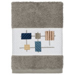 Linum Home Textiles - Khloe Embellished Washcloth - The KHLOE Embellished Towel Collection features a mod geometric grid embroidery on a woven textured border.