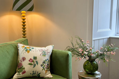 Design ideas for a traditional living room in Edinburgh with white walls and a wood burning stove.