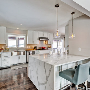 Family Kitchen with waterfall edge