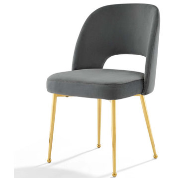 Modern Dining Room Side Chair, Velvet Fabric Metal Steel, Gold Grey Gray