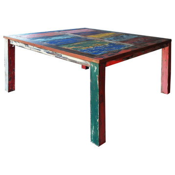 Square Dining Table made from Recycled Teak Wood Boats, 47"