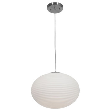 Callisto Ribbed Opl Glass Pendant, Brushed Steel With Opal Glass