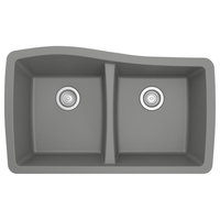 Karran Undermount Quartz 33" 50/50 Double Bowl Kitchen Sink, Grey