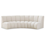 Meridian Furniture - Infinity Black Boucle Fabric Upholstered Arc Shaped Modular Sectional, Cream, 3-Piece, Arc-Shaped - Mix and match this Infinity boucle fabric modular chair with other items in the Infinity collection to find the best possible seating solution for your gang. Rich cream boucle fabric feels welcoming and soft to the skin, so you stay seated comfortably for the big game or while watching your favorite programs. Deep channel tufting adds to the longevity and durability of this modular chair while giving it texture.