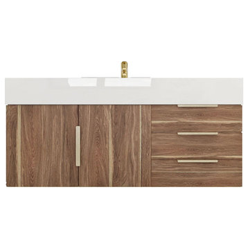 Madison 48" Wall Mounted Vanity with Reinforced Acrylic Sink, White Oak