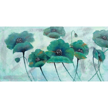 "Turquoise Flowers" Hand Painted Oil Canvas Artwork; Modern Art; Fine Art