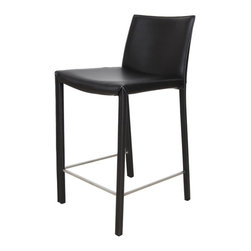 Emma Fully Wrapped Leather Counter Stool | Black (Set of 2) - Bar Stools And Counter Stools