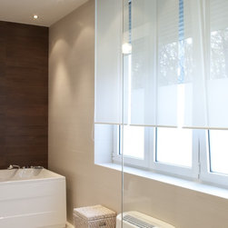 Solar Screen Shade | Modern Bathroom | Brown & White | - Roller Shades