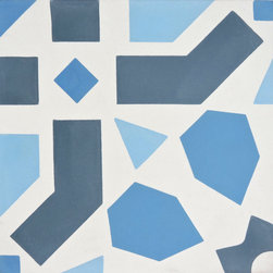 Moroccan Mosaic and Tile House - Azilal Handmade Cement Tile, Navy Blue-Light Blue, Sample - Wall And Floor Tile