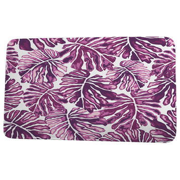 Tropical Resort Palm Leaves Floral Print Bath Mat, Purple, 21"x34"
