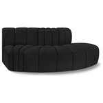 Meridian Furniture - Arc Boucle Fabric Upholstered 3-Pc. S-Shaped Modular Sectional, Black - Give your living room or den the perfect blend of style and versatility with this Arc boucle fabric curved modular Sectional. Part of the Arc modular furniture collection, this Sectional comes upholstered in rich black boucle fabric and features deep channel tufting that adds a touch of luxury while enhancing comfort and support. A seamless combination of form and function, this chair can be used with other Arc pieces to create a myriad of configurations in your well-curated room.