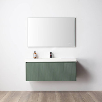 Floating Bath Vanity, Wall Mounted Vanity, Green, 48" W/ Single Sink