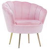 30" Faux Velvet Accent Chair With Gold Legs, Pink
