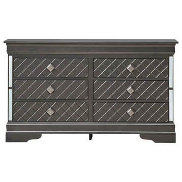 Verona 6 Drawer Metalic Black Dresser, 33"x59"x16"