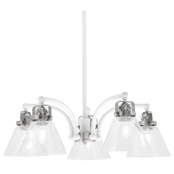 Easton, 5 Light, White & Brushed Nickel Finish, Chandelier, 7" Clear Bubble