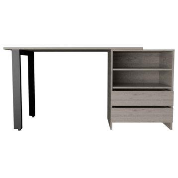 Praga 120 Desk, With 2 Drawers, 2 Shelves, Light Gray Color