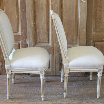Early 20th Century Pair of Painted and Upholstered Louis XVI Style Childs Chairs