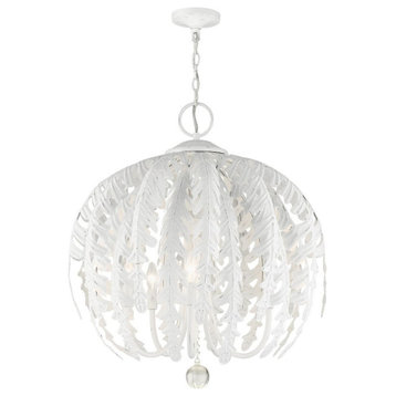 French Country Chic Five Light Chandelier-Antique White Finish - Chandelier