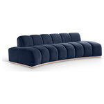 Meridian Furniture - Jace Upholstered Sofa, Navy, Velvet, Sofa - Innovative design meets soft velvet upholstery in the Jace navy velvet sofa, creating a modern marvel that redefines comfort and style. Its sinuous curves form a sculptural masterpiece that defies convention. A dramatic design and rich velvet upholstery make this piece truly unforgettable.