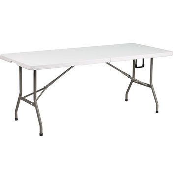 30"x72" Bi-Fold Granite White Plastic Banquet and Event Folding Table