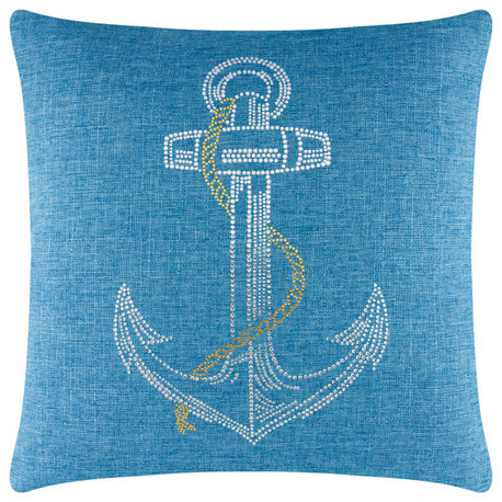 Sparkles Home Rhinestone Anchor Pillow - 16" - Aqua