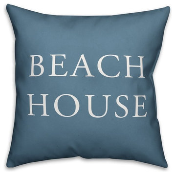 Coastal Blue Beach House 16"x16" Outdoor Coastal Throw Pillow