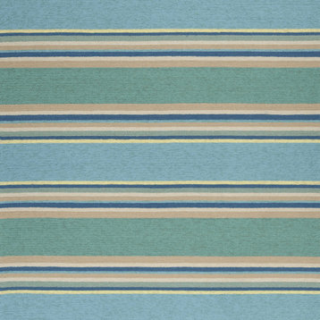 3'X5' Ocean Blue Hand Hooked Uv Treated Awning Stripes Indoor Outdoor Area Rug