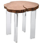 Meridian Furniture - Woodland Acacia Wood Top End Table - Woodsy charm collides with modern lines in the design of this Woodland end table. This table is anything but demure and is bound to attract attention from all angles, whetheryou'rere using it as a spot to display a lamp or framed print or to hold a glass of wine while you relax and unwind. Crafted from rich, live-edge acacia wood, this table rests on acrylic legs for a modish finish.
