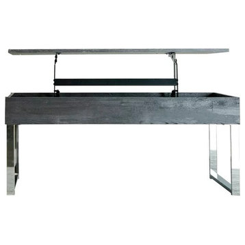 Rustic Modern Coffee Table, Rectangular Lift Up Top, Sleek Metal Legs, Charcoal